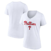 Philadelphia Phillies Women's Team Lockup V-Neck T-Shirt for sale