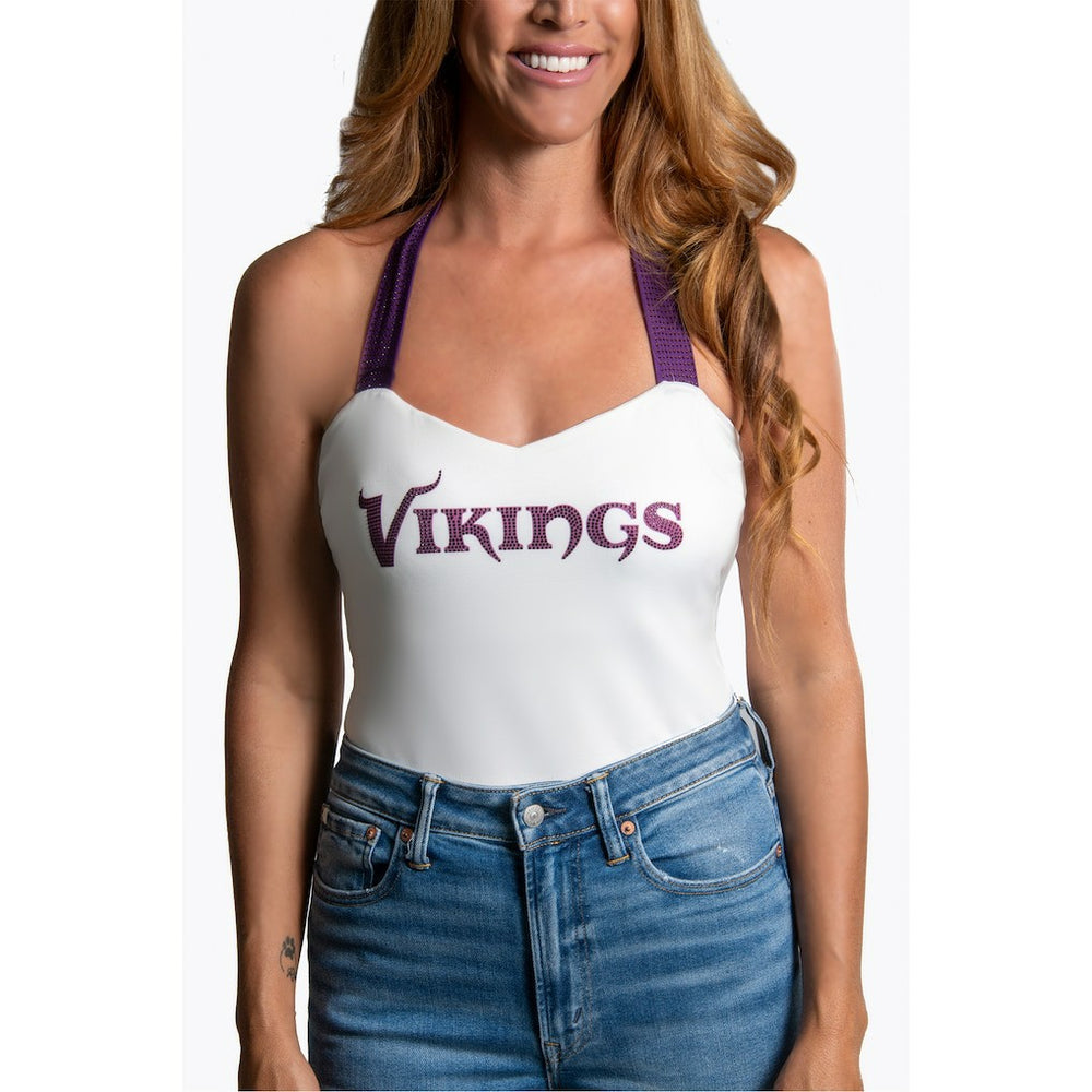 Minnesota Vikings Cuce Women's Rhinestone Semi-Cropped Halter Tank - White - NFL