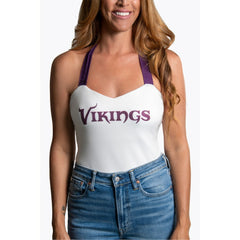 Minnesota Vikings Cuce Women's Rhinestone Semi-Cropped Halter Tank - White - NFL