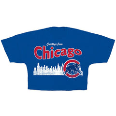 Chicago Cubs Fanatics Women's Skyline Cropped T-Shirt Sale