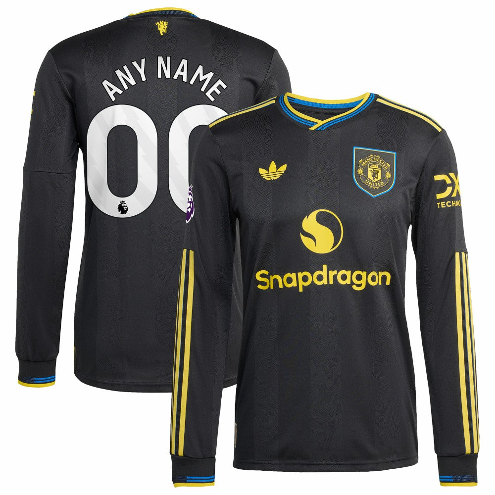 Adidas - Manchester United 2025/26 Third Long Sleeve Custom Jersey - Black