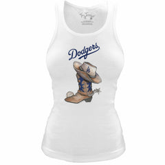 Los Angeles Dodgers Tiny Turnip Women's Fitted Vintage Cowboy Boot Tri-Blend Tank Top for sale