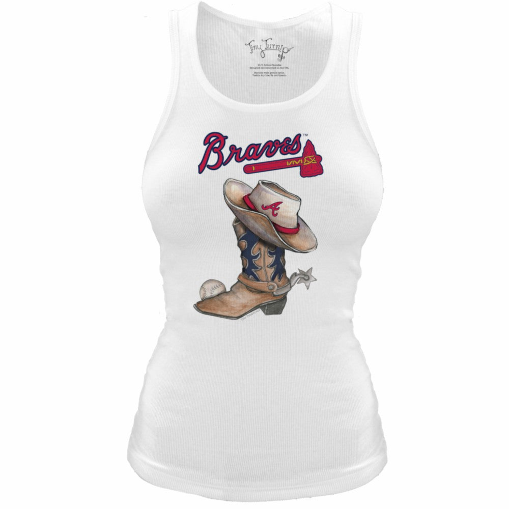 Atlanta Braves Tiny Turnip Women's Fitted Vintage Cowboy Boot Tri-Blend Tank Top Outlet