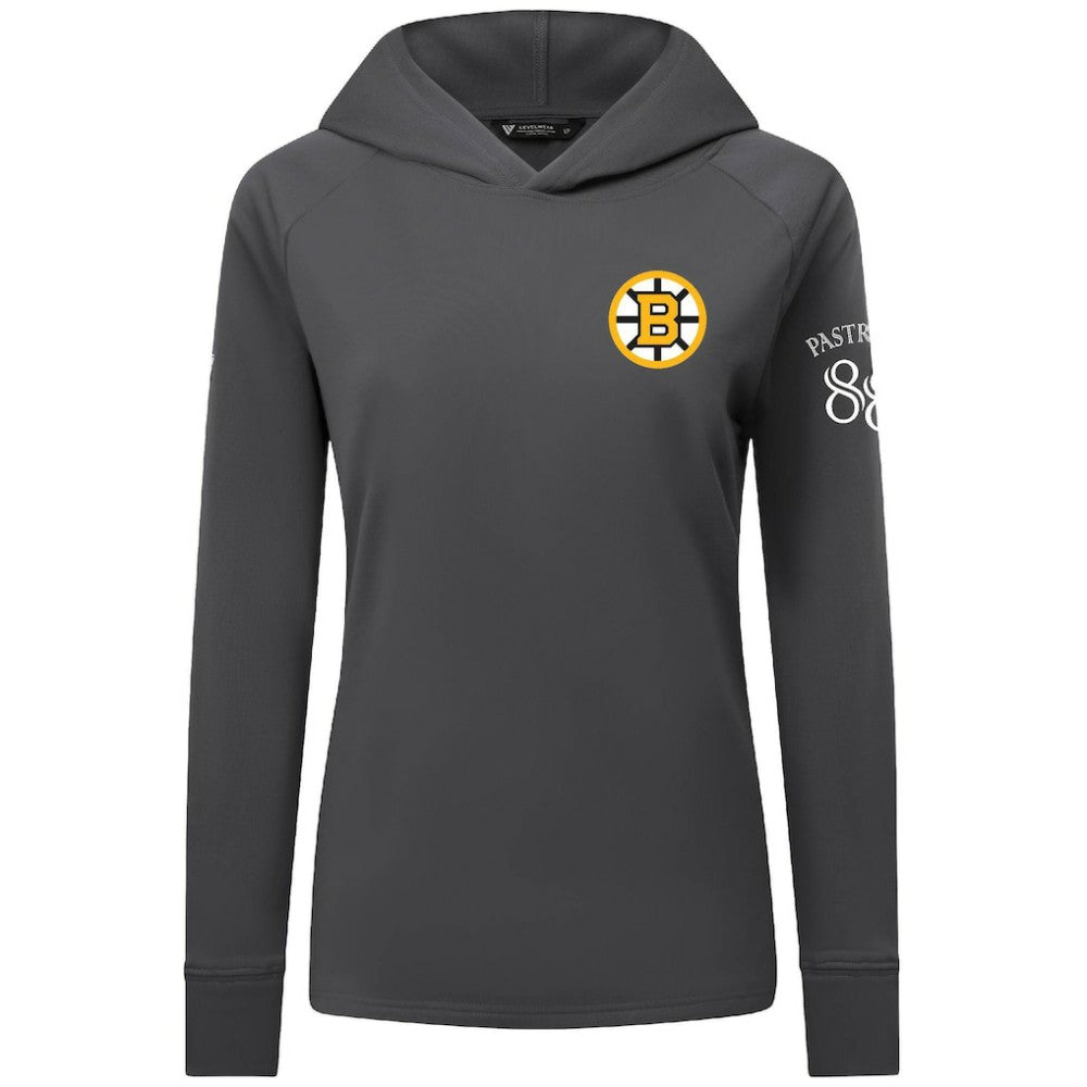 David Pastrnak Boston Bruins Levelwear Women's Impression Name & Number Raglan Hoodie - Charcoal | NHL sale