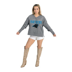 Carolina Panthers Gameday Couture Women's French Terry V-Neck Pullover Sweatshirt - Gray - NFL