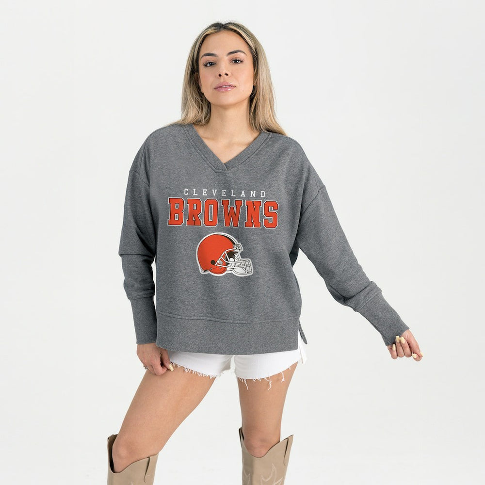 Cleveland Browns Gameday Couture Women's French Terry V-Neck Pullover Sweatshirt - Gray - NFL