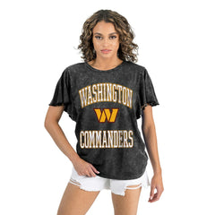 Washington Commanders Gameday Couture Women's Relaxed Flutter Sleeve T-Shirt - Black - NFL