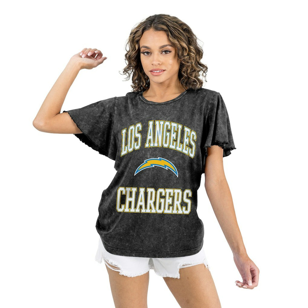 Los Angeles Chargers Gameday Couture Women's Relaxed Flutter Sleeve T-Shirt - Black - NFL