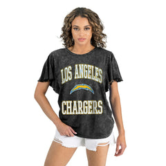 Los Angeles Chargers Gameday Couture Women's Relaxed Flutter Sleeve T-Shirt - Black - NFL