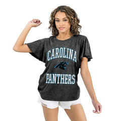 Carolina Panthers Gameday Couture Women's Relaxed Flutter Sleeve T-Shirt - Black - NFL