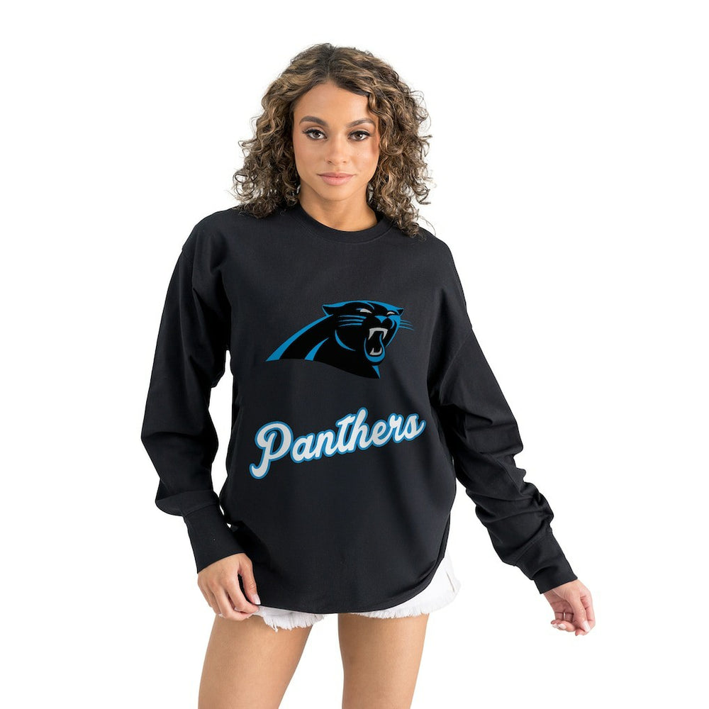 Carolina Panthers Gameday Couture Women's Oversized Long Sleeve T-Shirt - Black - NFL