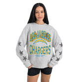Los Angeles Chargers Gameday Couture Women's Resilience Relaxed Rhinestone Pullover Sweatshirt - Ash - NFL