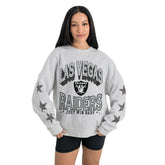 Las Vegas Raiders Gameday Couture Women's Resilience Relaxed Rhinestone Pullover Sweatshirt - Ash - NFL