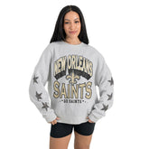 New Orleans Saints Gameday Couture Women's Resilience Relaxed Rhinestone Pullover Sweatshirt - Ash - NFL