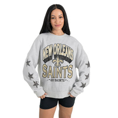 New Orleans Saints Gameday Couture Women's Resilience Relaxed Rhinestone Pullover Sweatshirt - Ash - NFL