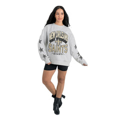 New Orleans Saints Gameday Couture Women's Resilience Relaxed Rhinestone Pullover Sweatshirt - Ash - NFL