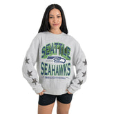 Seattle Seahawks Gameday Couture Women's Resilience Relaxed Rhinestone Pullover Sweatshirt - Ash - NFL