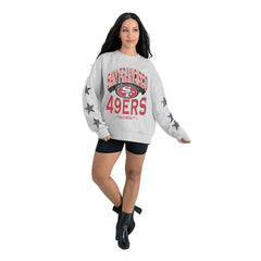 San Francisco 49ers Gameday Couture Women's Resilience Relaxed Rhinestone Pullover Sweatshirt - Ash - NFL