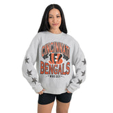 Cincinnati Bengals Gameday Couture Women's Resilience Relaxed Rhinestone Pullover Sweatshirt - Ash - NFL