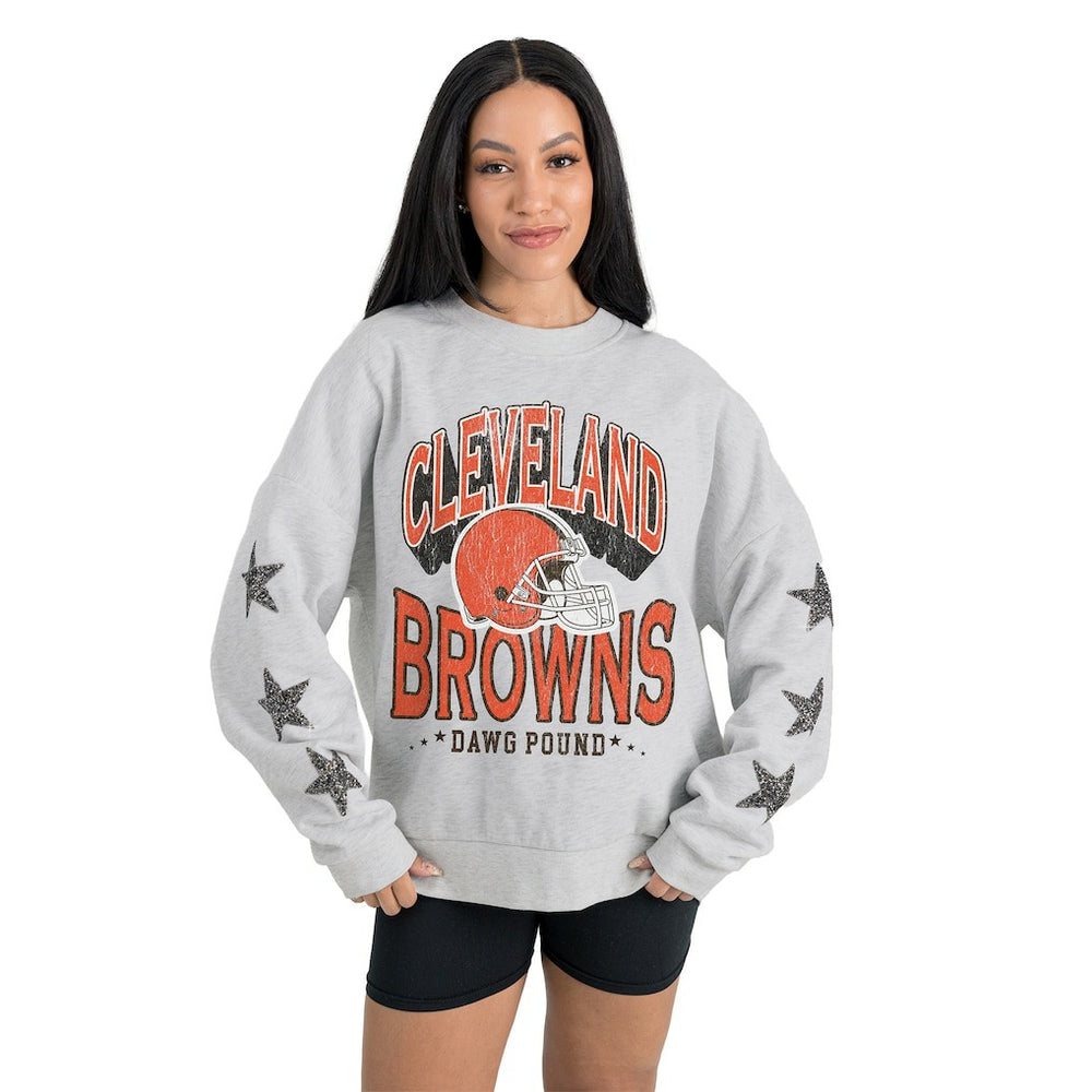 Cleveland Browns Gameday Couture Women's Resilience Relaxed Rhinestone Pullover Sweatshirt - Ash - NFL