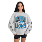 Detroit Lions Gameday Couture Women's Resilience Relaxed Rhinestone Pullover Sweatshirt - Ash - NFL