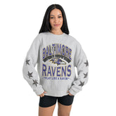 Baltimore Ravens Gameday Couture Women's Resilience Relaxed Rhinestone Pullover Sweatshirt - Ash - NFL