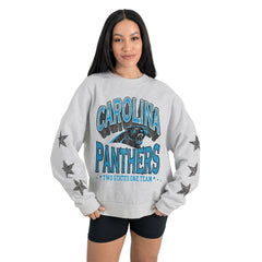 Carolina Panthers Gameday Couture Women's Resilience Relaxed Rhinestone Pullover Sweatshirt - Ash - NFL