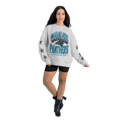 Carolina Panthers Gameday Couture Women's Resilience Relaxed Rhinestone Pullover Sweatshirt - Ash - NFL