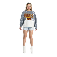 Washington Commanders Gameday Couture Women's Oversized Faded Wash Tri-Blend Pullover Sweatshirt - Gray - NFL