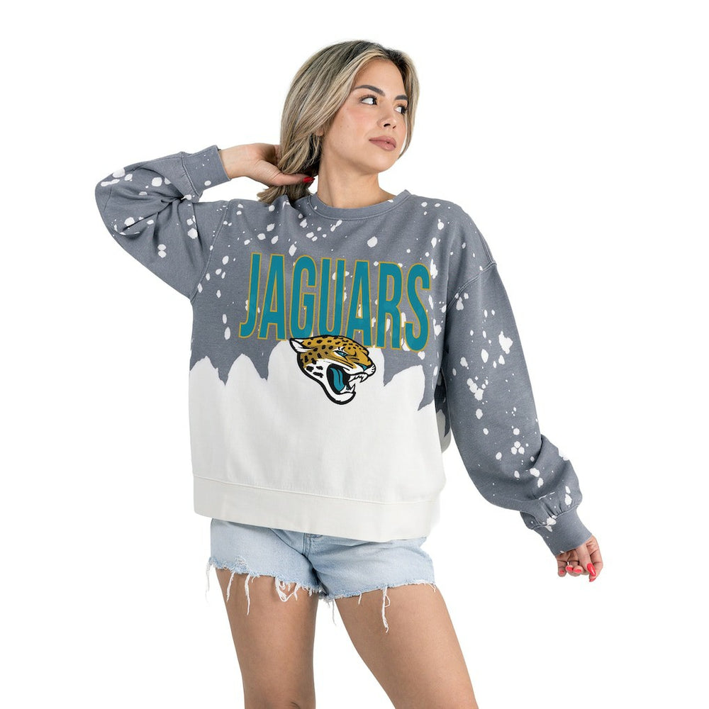 Jacksonville Jaguars Gameday Couture Women's Oversized Faded Wash Tri-Blend Pullover Sweatshirt - Gray - NFL