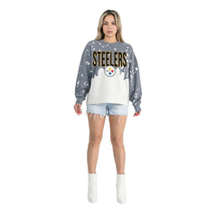 Pittsburgh Steelers Gameday Couture Women's Oversized Faded Wash Tri-Blend Pullover Sweatshirt - Gray - NFL