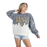 New Orleans Saints Gameday Couture Women's Oversized Faded Wash Tri-Blend Pullover Sweatshirt - Gray - NFL
