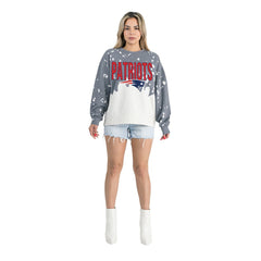 New England Patriots Gameday Couture Women's Oversized Faded Wash Tri-Blend Pullover Sweatshirt - Gray - NFL