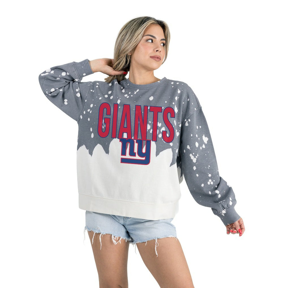 New York Giants Gameday Couture Women's Oversized Faded Wash Tri-Blend Pullover Sweatshirt - Gray - NFL
