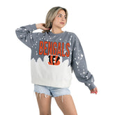 Cincinnati Bengals Gameday Couture Women's Oversized Faded Wash Tri-Blend Pullover Sweatshirt - Gray - NFL