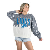 Detroit Lions Gameday Couture Women's Oversized Faded Wash Tri-Blend Pullover Sweatshirt - Gray - NFL