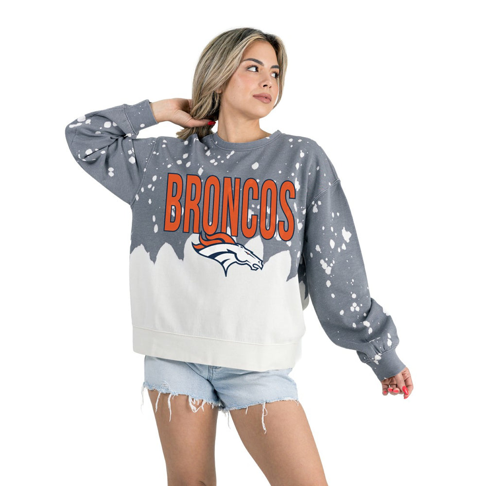 Denver Broncos Gameday Couture Women's Oversized Faded Wash Tri-Blend Pullover Sweatshirt - Gray - NFL