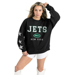 New York Jets Gameday Couture Women's Velocity Relaxed Rhinestone Pullover Sweatshirt - Black - NFL