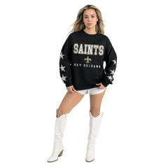 New Orleans Saints Gameday Couture Women's Velocity Relaxed Rhinestone Pullover Sweatshirt - Black - NFL