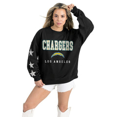 Los Angeles Chargers Gameday Couture Women's Velocity Relaxed Rhinestone Pullover Sweatshirt - Black - NFL