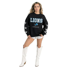 Detroit Lions Gameday Couture Women's Velocity Relaxed Rhinestone Pullover Sweatshirt - Black - NFL