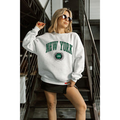 New York Jets Gameday Couture Women's Traditional Logo Oversized Premium Fleece Pullover Sweatshirt - Ash - NFL