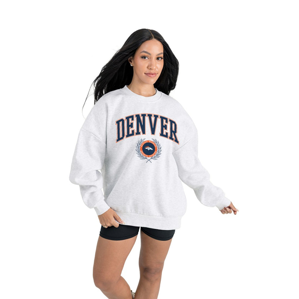 Denver Broncos Gameday Couture Women's Traditional Logo Oversized Premium Fleece Pullover Sweatshirt - Ash - NFL