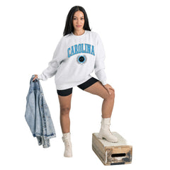 Carolina Panthers Gameday Couture Women's Traditional Logo Oversized Premium Fleece Pullover Sweatshirt - Ash - NFL