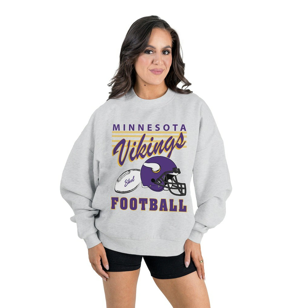 Minnesota Vikings Gameday Couture Women's Home Turf Oversized Premium Fleece Pullover Sweatshirt - Ash - NFL