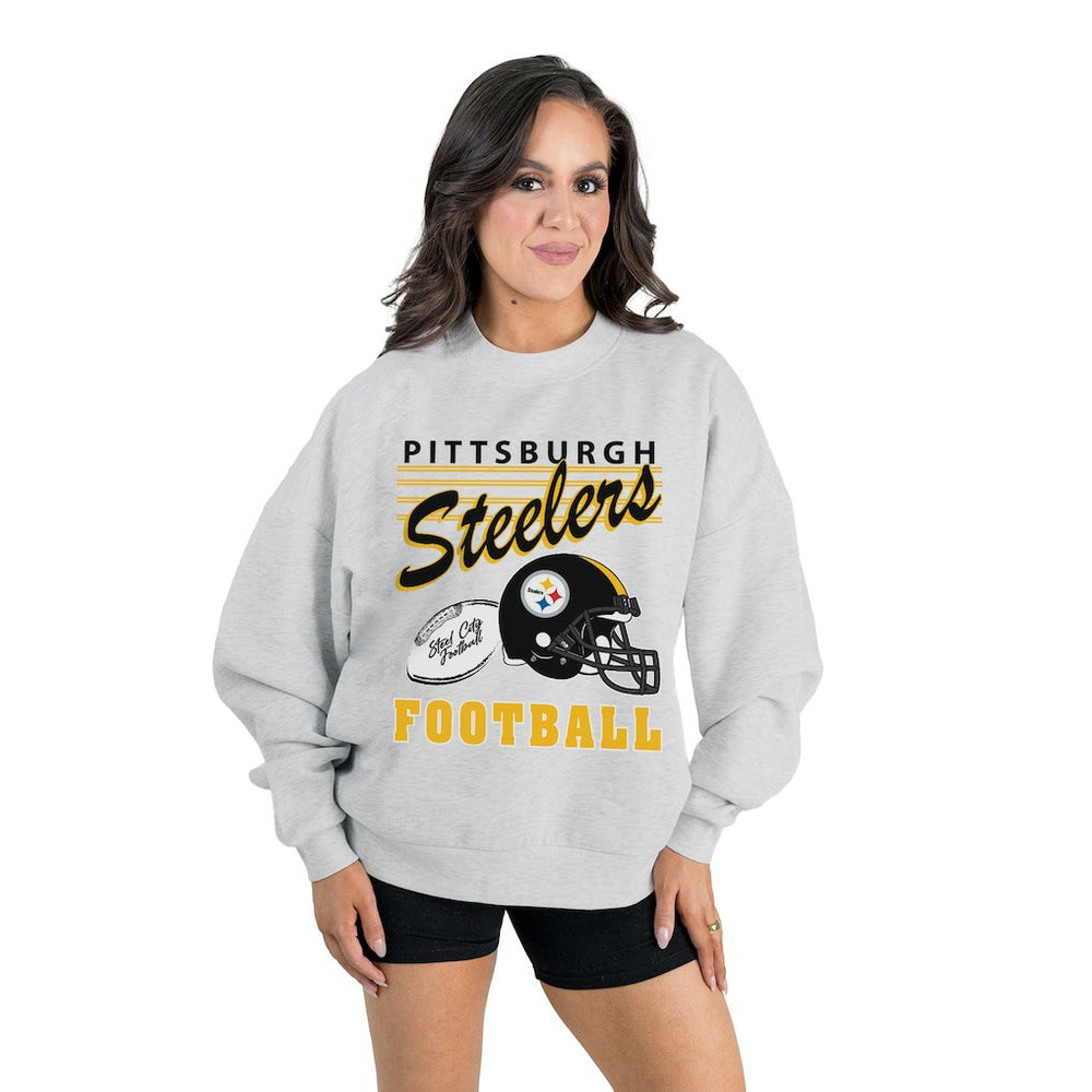 Pittsburgh Steelers Gameday Couture Women's Home Turf Oversized Premium Fleece Pullover Sweatshirt - Ash - NFL