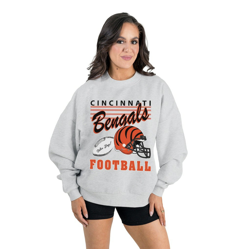 Cincinnati Bengals Gameday Couture Women's Home Turf Oversized Premium Fleece Pullover Sweatshirt - Ash - NFL