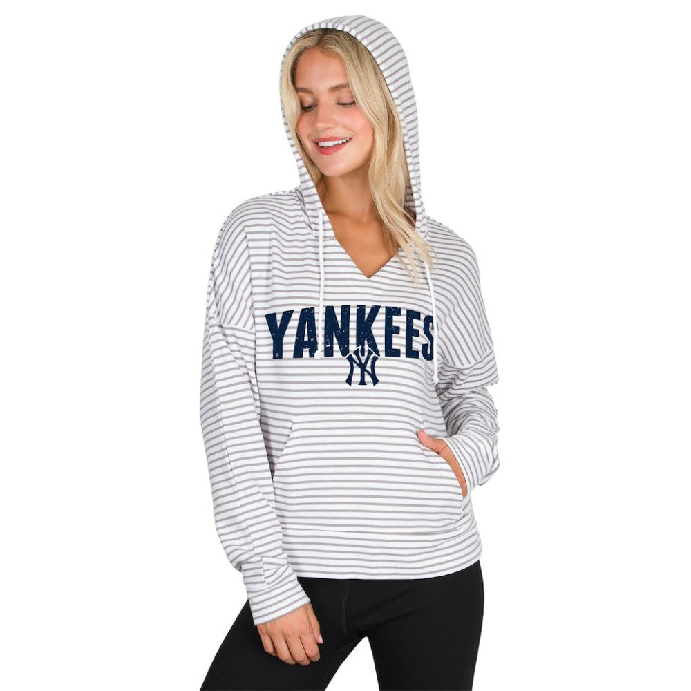 New York Yankees Concepts Sport Women's Liftoff Striped V-Neck Hoodie Sale