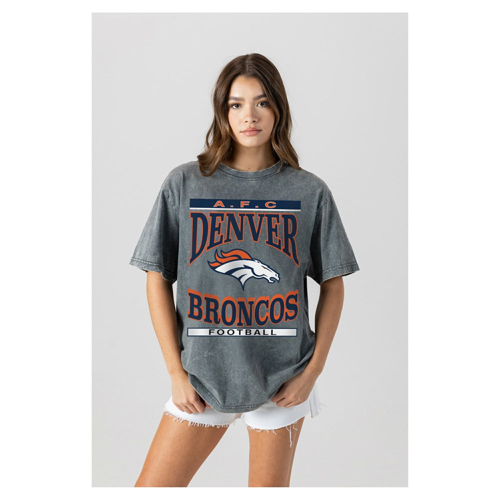 Denver Broncos Gameday Couture Women's Oversized Classic Grind Washed T-Shirt - Gray - NFL