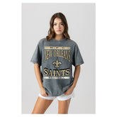 New Orleans Saints Gameday Couture Women's Oversized Classic Grind Washed T-Shirt - Gray - NFL